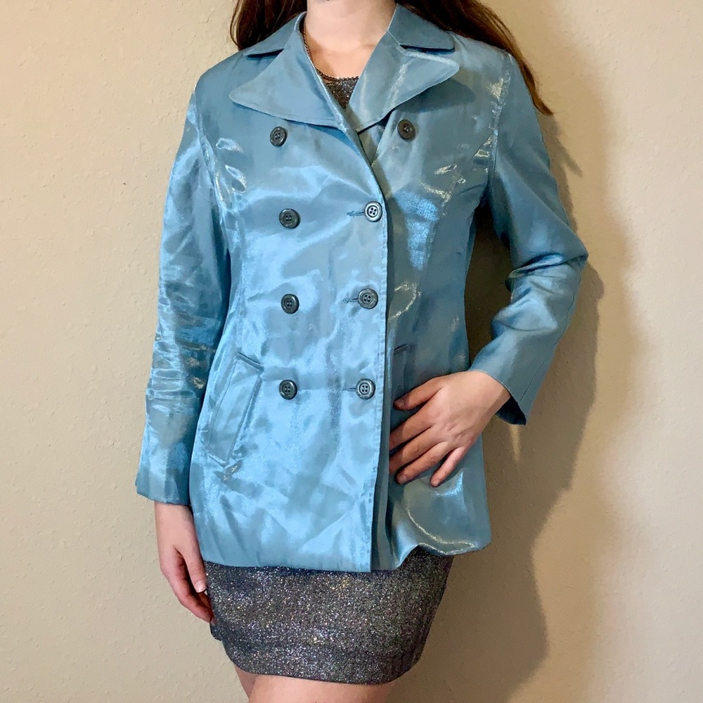 VTG Light Blue Shiny Iridescent Pea Jacket